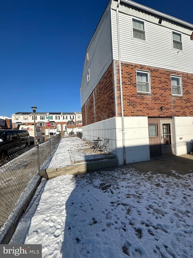 view of snow covered exterior