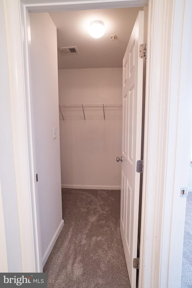 spacious closet with dark carpet