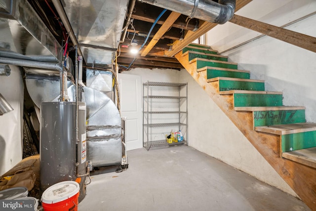 basement featuring water heater