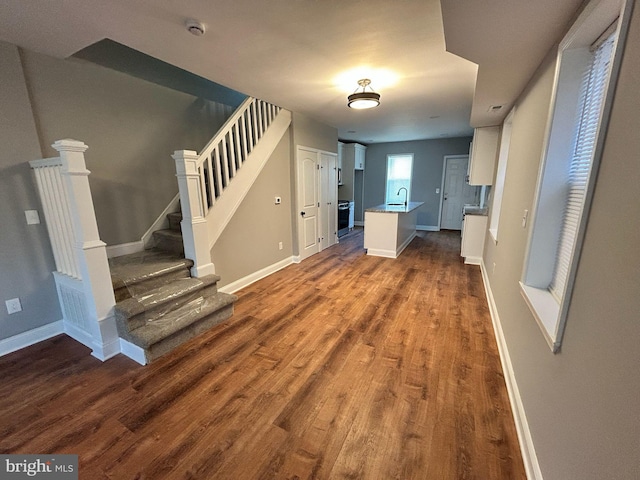 interior space featuring hardwood / wood-style flooring and sink