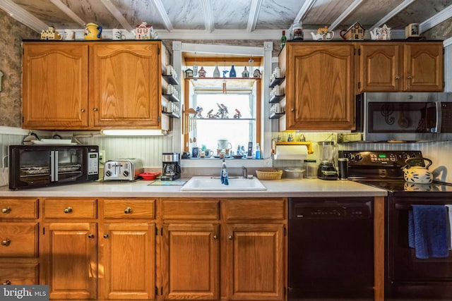 kitchen with sink and black appliances