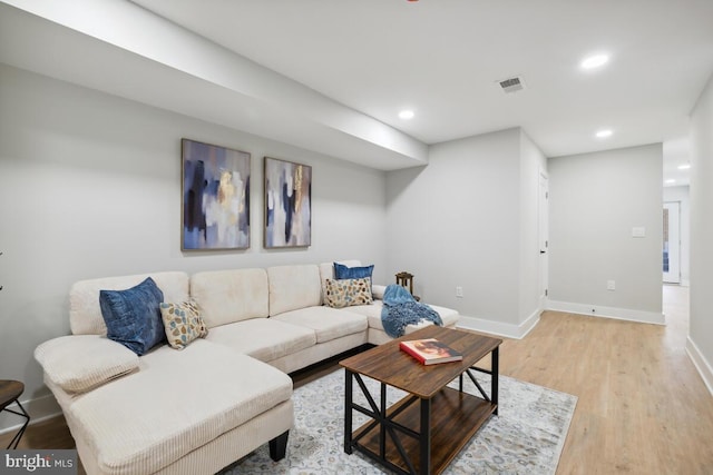 living room featuring light wood-type flooring