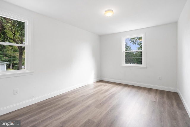 spare room featuring hardwood / wood-style flooring and plenty of natural light