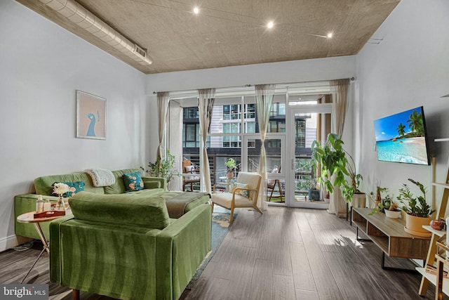 living room with hardwood / wood-style flooring