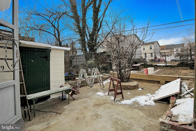 view of snow covered patio