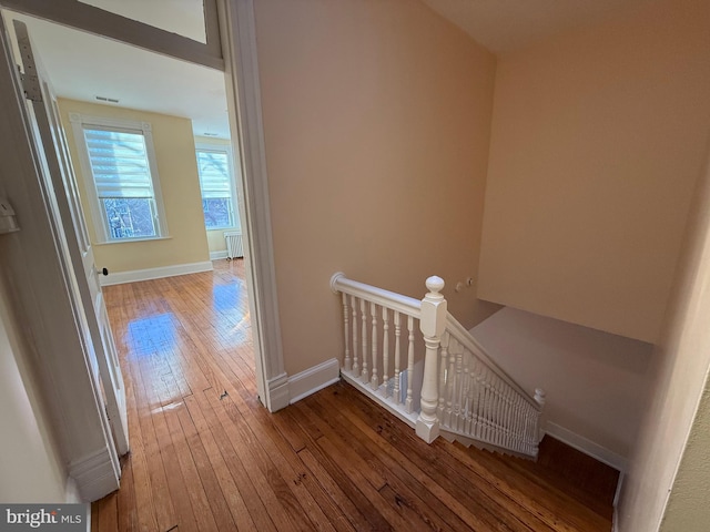 stairway featuring hardwood / wood-style floors