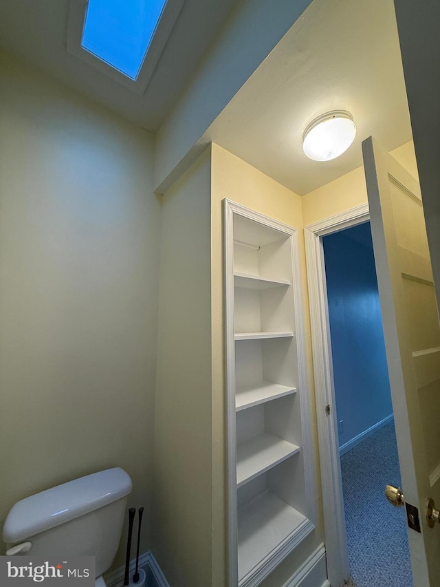 bathroom with a skylight and toilet