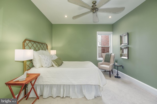 bedroom featuring ceiling fan and carpet flooring