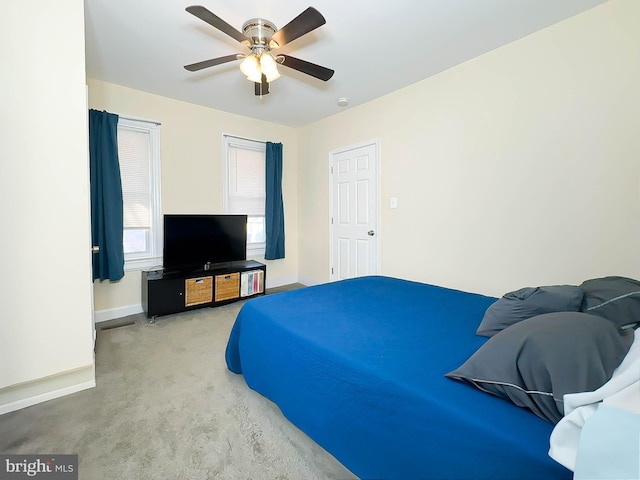 bedroom with carpet flooring and ceiling fan