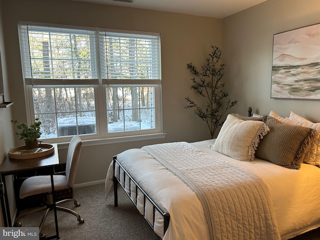 carpeted bedroom with multiple windows