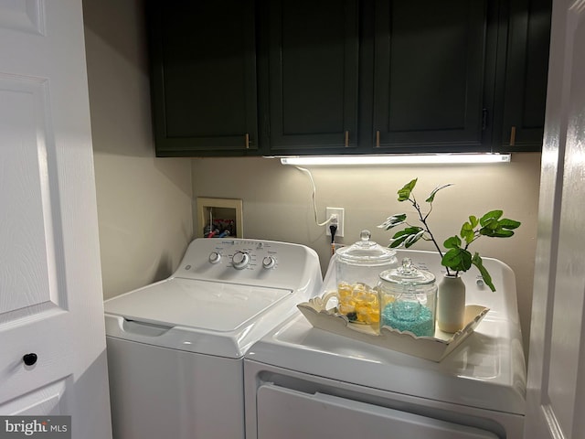 laundry room with cabinets and washing machine and dryer