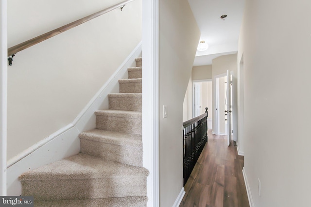 stairs featuring hardwood / wood-style flooring