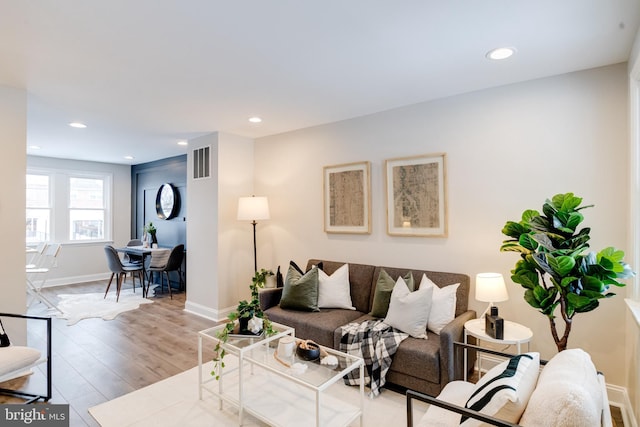 living room featuring light hardwood / wood-style flooring