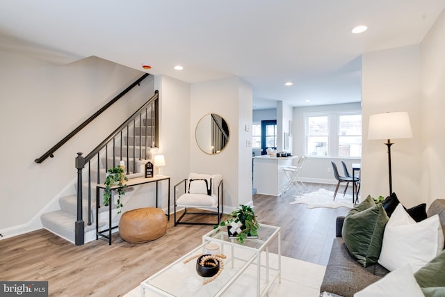 living room with hardwood / wood-style flooring