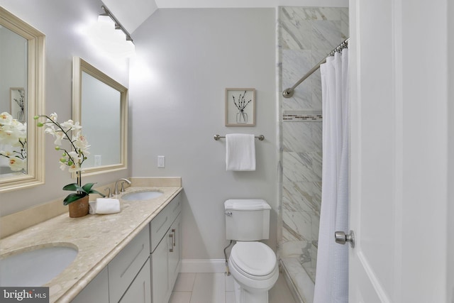 bathroom featuring vanity, a shower with curtain, and toilet