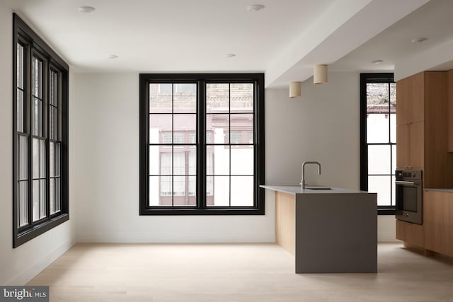 kitchen featuring sink, light hardwood / wood-style floors, and oven