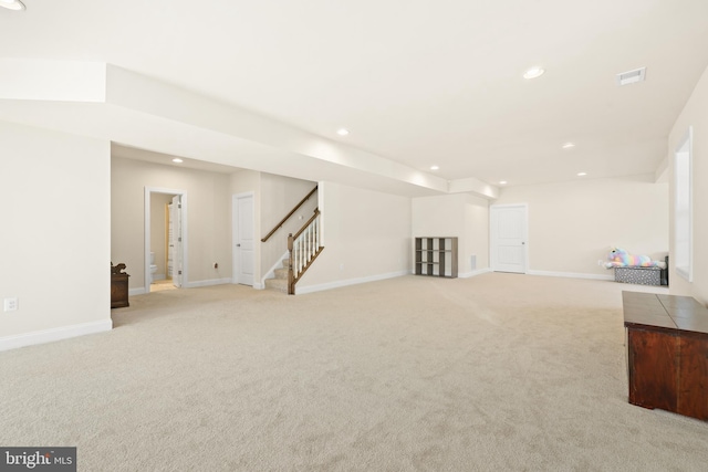 basement with light carpet