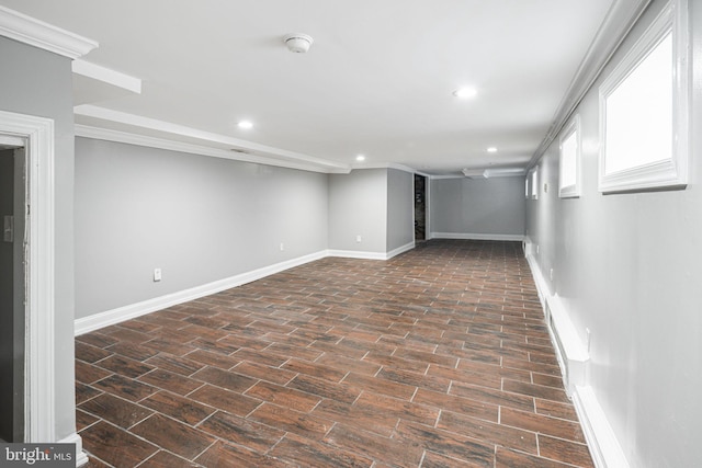 basement with crown molding