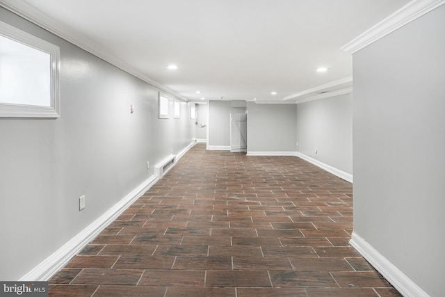 basement featuring crown molding