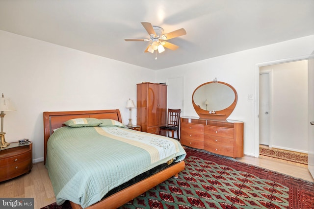 bedroom featuring ceiling fan and wood-type flooring