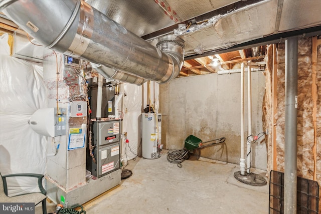 interior space with gas water heater and heating unit