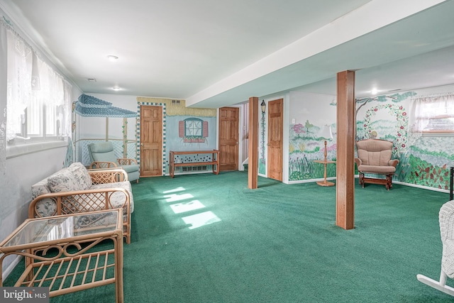 living area with carpet floors