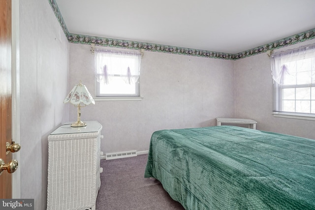 bedroom with multiple windows and carpet floors