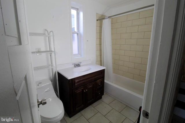 full bathroom featuring tile patterned flooring, vanity, toilet, and shower / bath combo