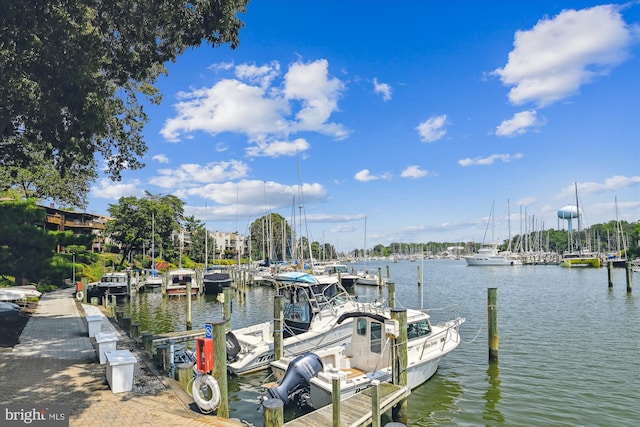 view of dock with a water view