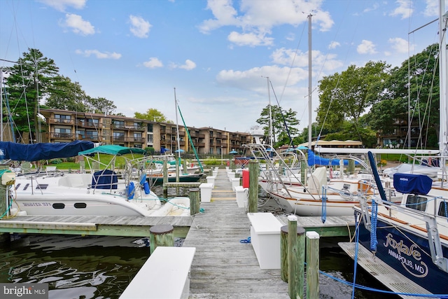 view of dock with a water view