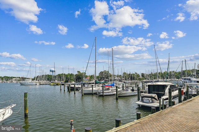 dock area featuring a water view