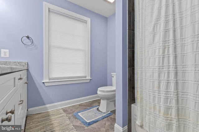 full bathroom featuring vanity, toilet, and shower / bath combo