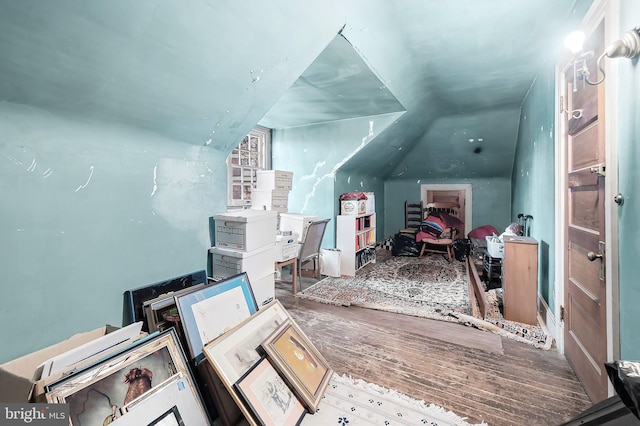 interior space featuring vaulted ceiling and wood-type flooring