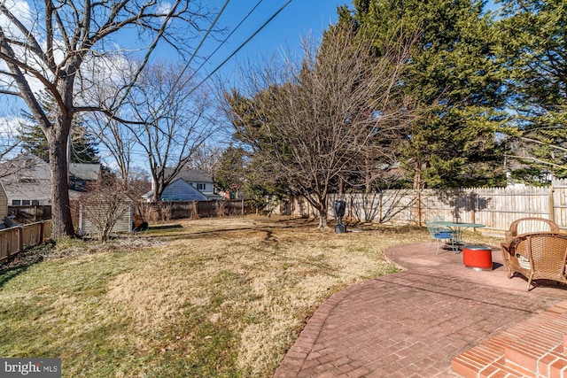 view of yard featuring a patio and a fenced backyard