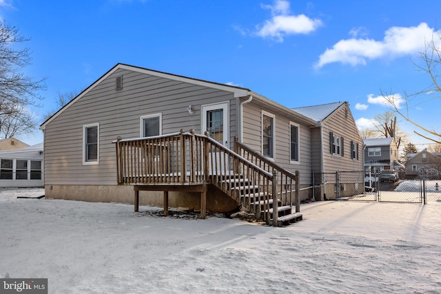 view of snow covered property