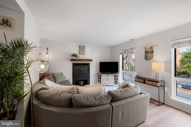 living room featuring plenty of natural light and light hardwood / wood-style floors