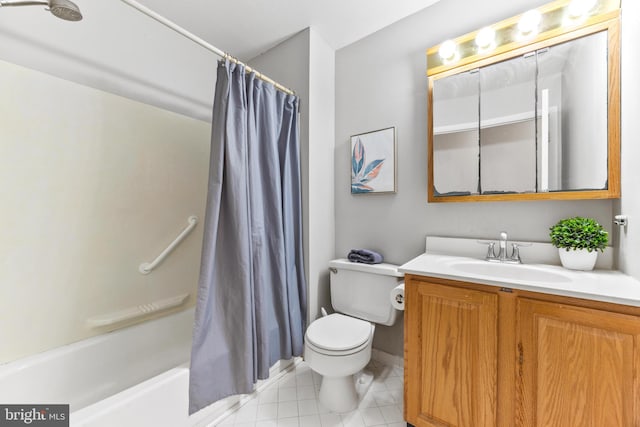 full bathroom featuring vanity, toilet, and shower / tub combo