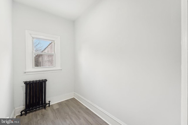 spare room featuring light wood-type flooring and radiator