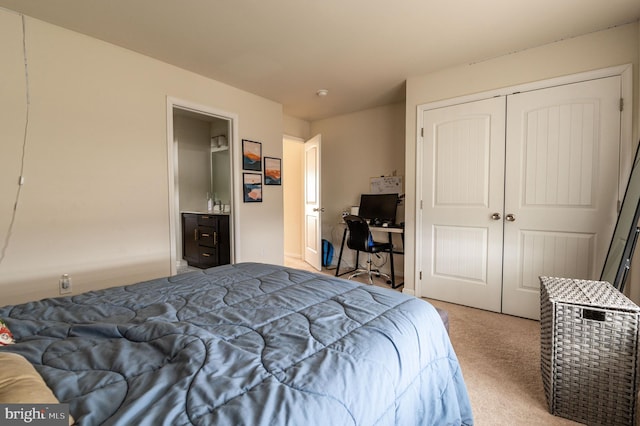 carpeted bedroom with a closet