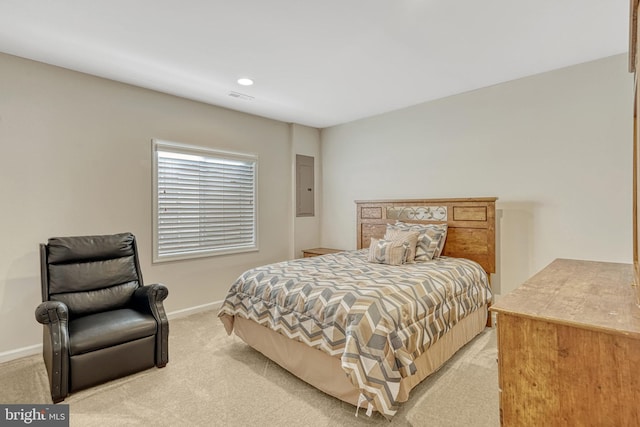 carpeted bedroom featuring electric panel