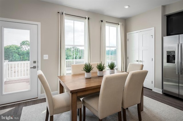 dining area with dark hardwood / wood-style flooring