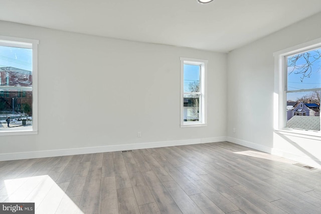 empty room with light hardwood / wood-style floors and a wealth of natural light