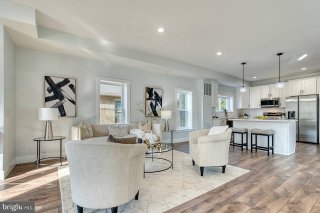 living room featuring light hardwood / wood-style flooring