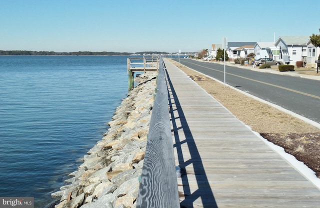 view of dock featuring a water view