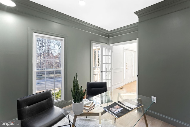 home office featuring ornamental molding