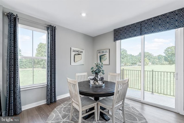 dining area with a wealth of natural light and hardwood / wood-style floors