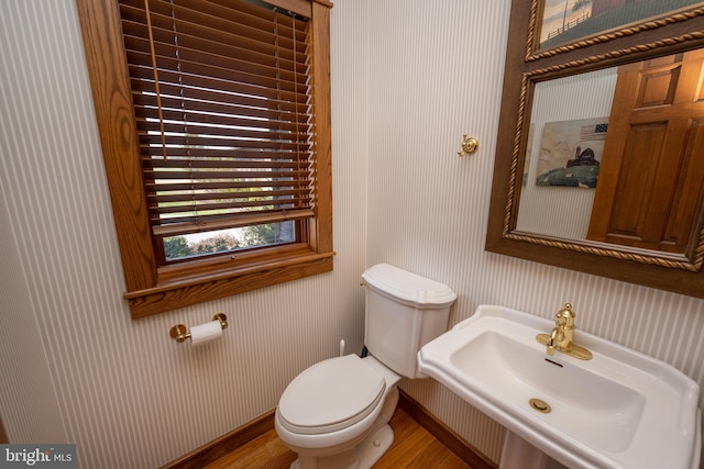 bathroom with sink, wood-type flooring, and toilet