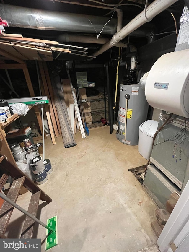 basement featuring gas water heater