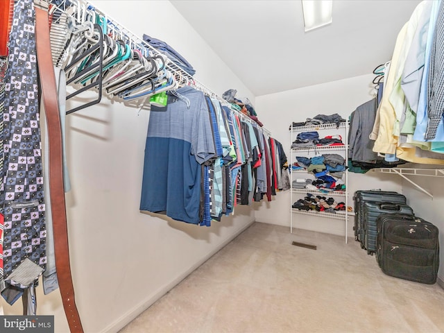 walk in closet with carpet floors