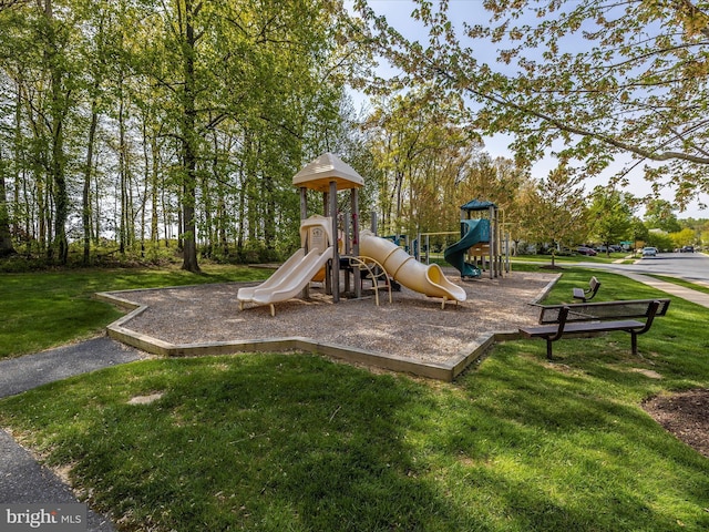 view of jungle gym with a yard